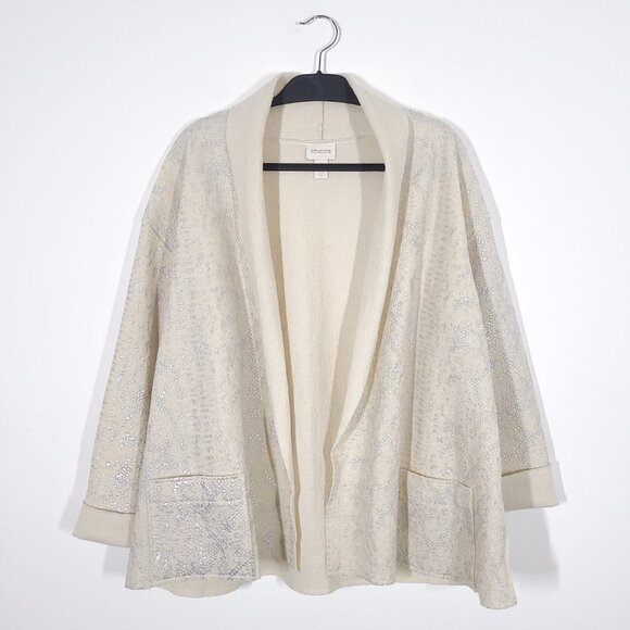 Chico's Wool Open Front Cardigan Sweater - Picture 2 of 12